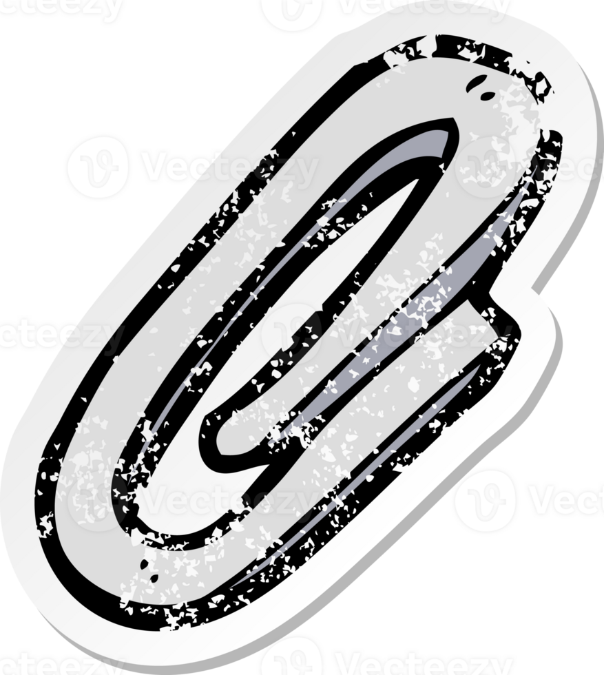 retro distressed sticker of a cartoon paperclip drawing png