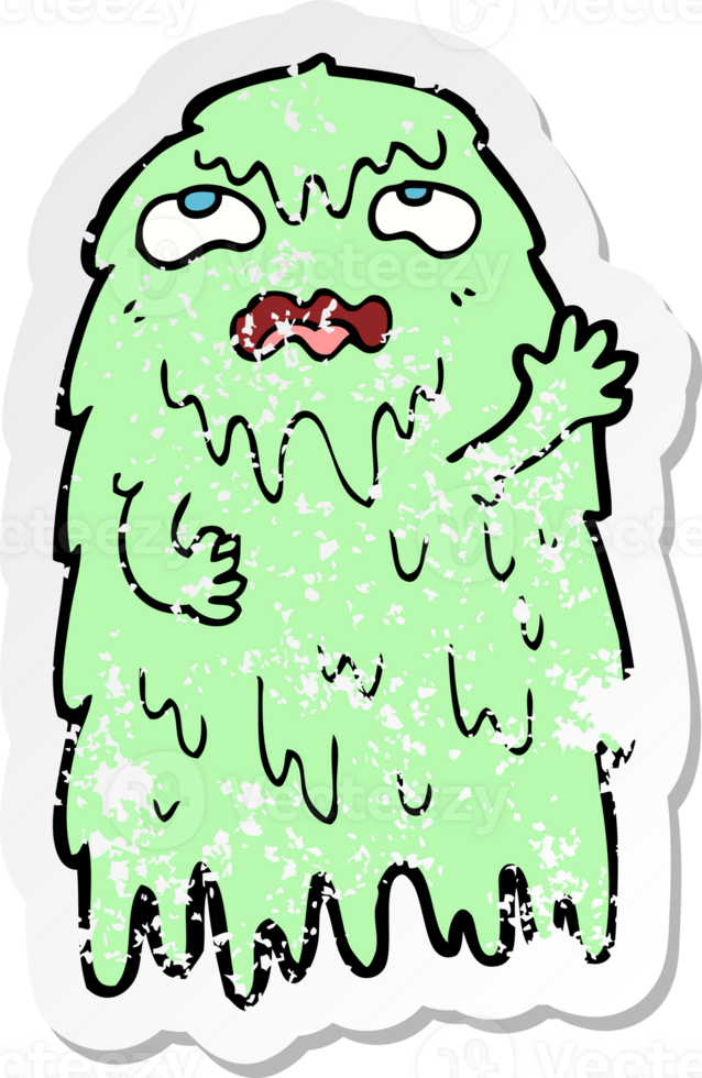 retro distressed sticker of a gross cartoon ghost drawing png