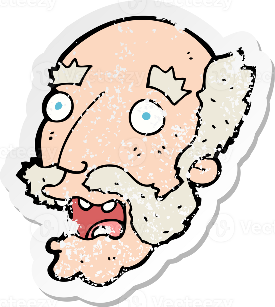 retro distressed sticker of a cartoon shocked old man drawing png