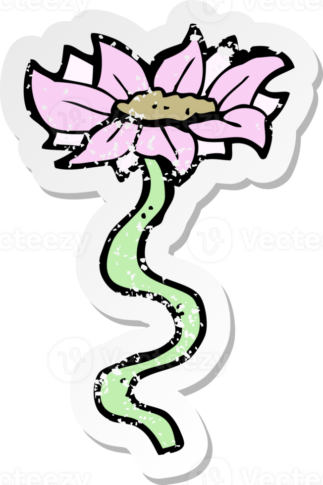 retro distressed sticker of a cartoon flower drawing png