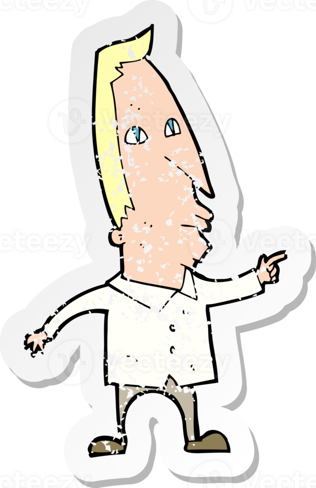 retro distressed sticker of a cartoon pointing man drawing png