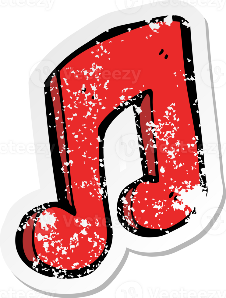retro distressed sticker of a cartoon musical note drawing png