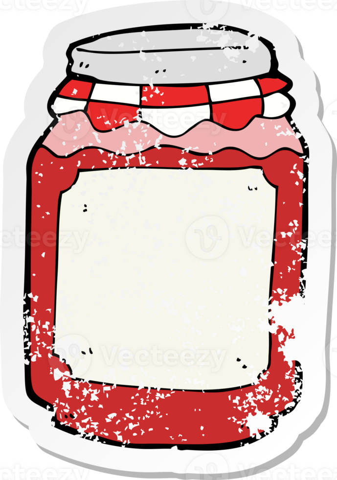 retro distressed sticker of a cartoon jar of jam drawing png