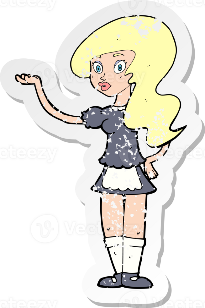 retro distressed sticker of a cartoon waitress drawing png