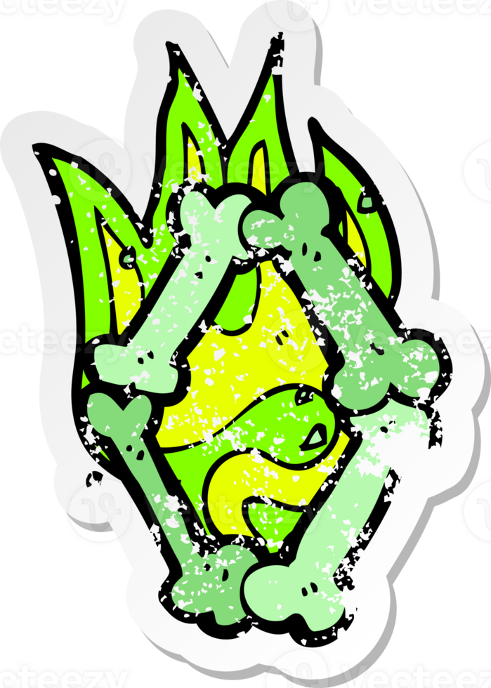 retro distressed sticker of a cartoon halloween bone number drawing png