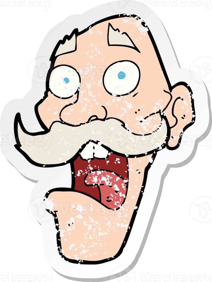 retro distressed sticker of a cartoon frightened old man drawing png