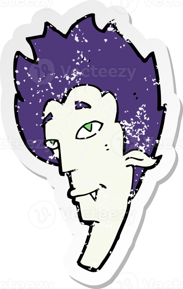 retro distressed sticker of a cartoon vampire head drawing png