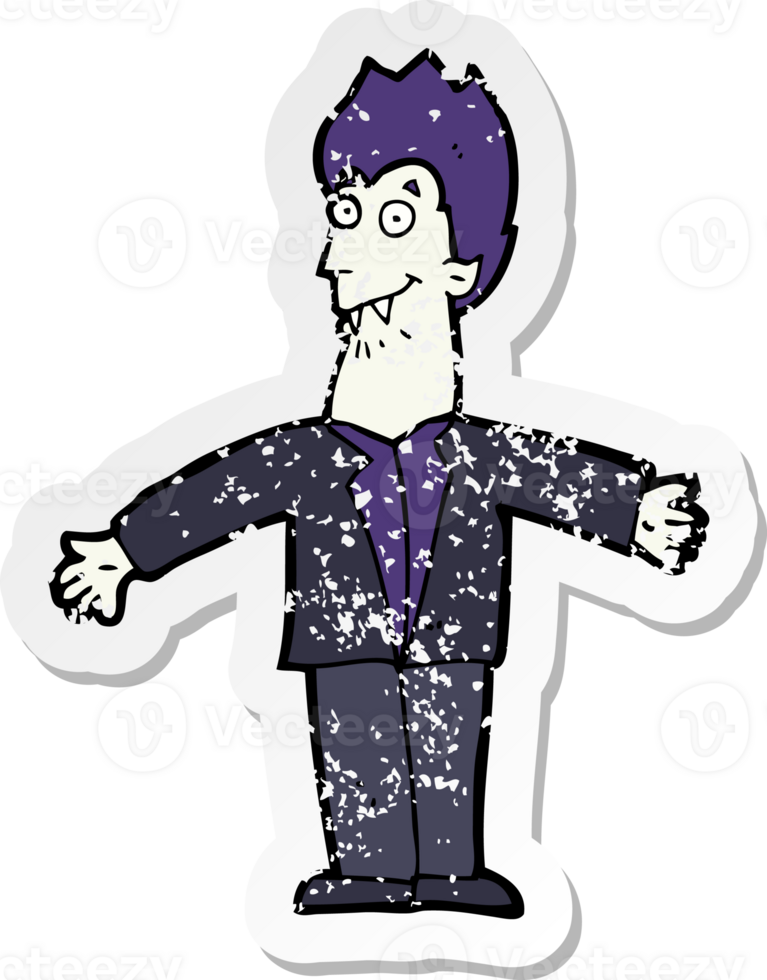 retro distressed sticker of a cartoon vampire man drawing png