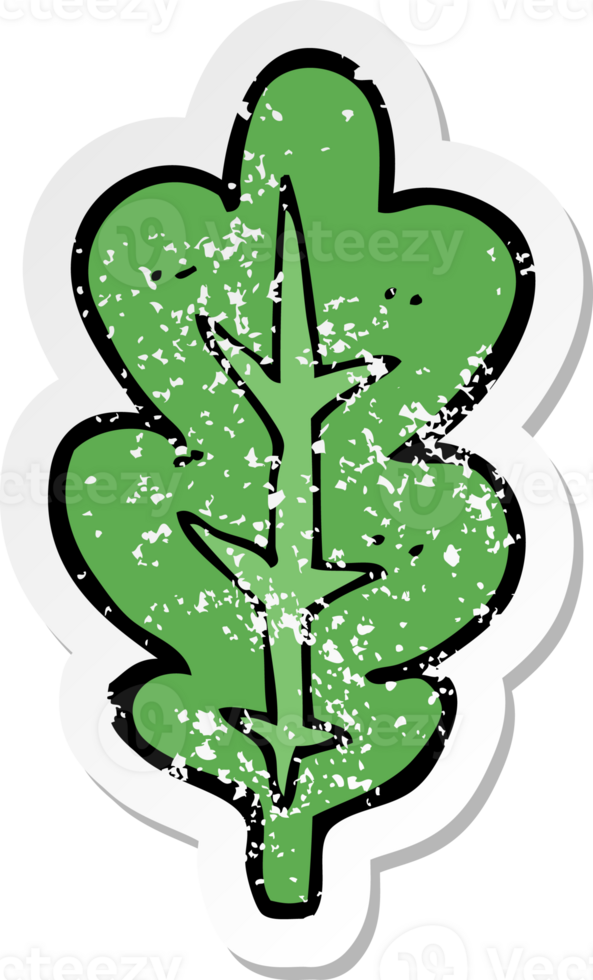 retro distressed sticker of a cartoon leaf symbol drawing png