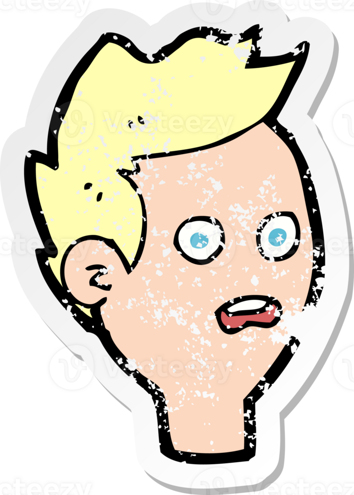 retro distressed sticker of a cartoon shocked man drawing png