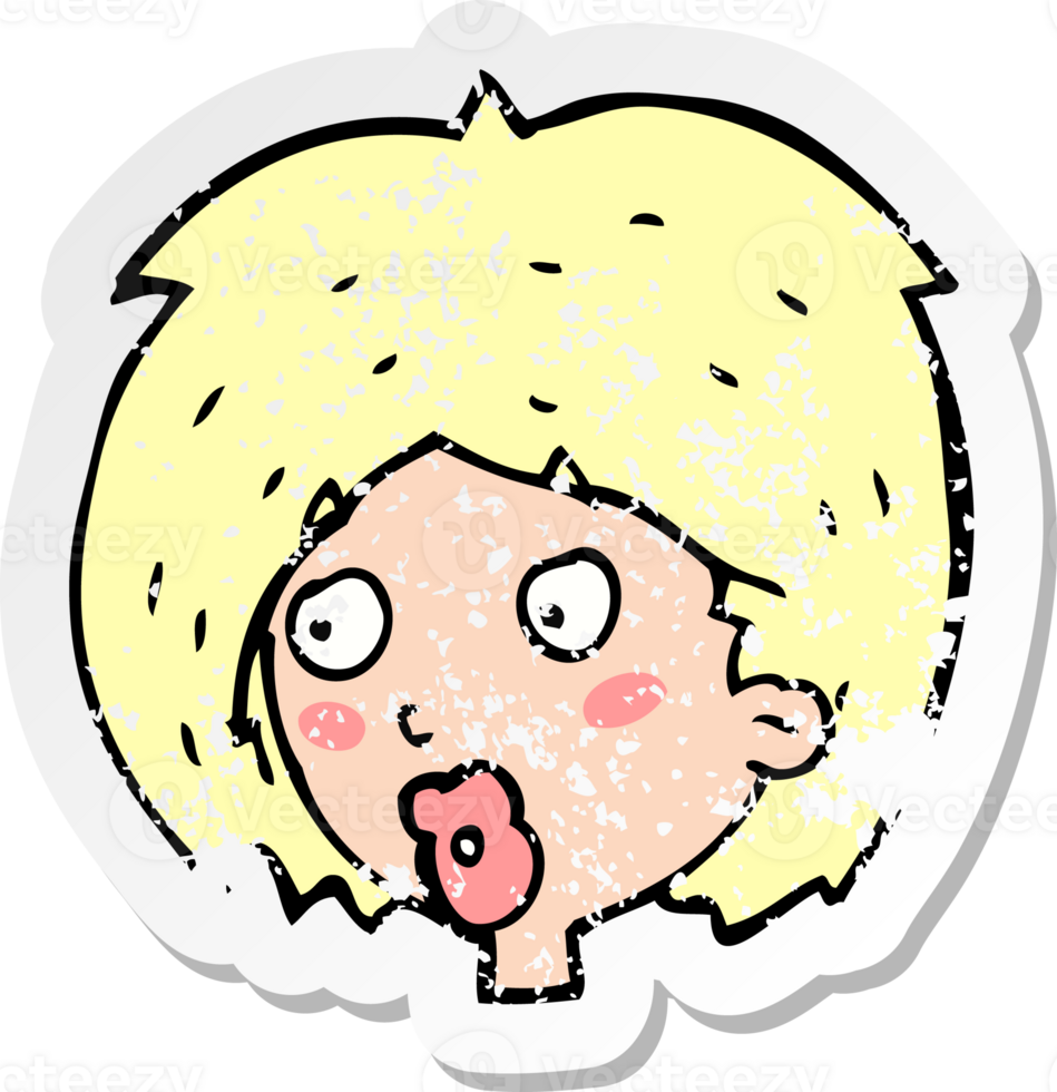 retro distressed sticker of a cartoon woman looking drawing png
