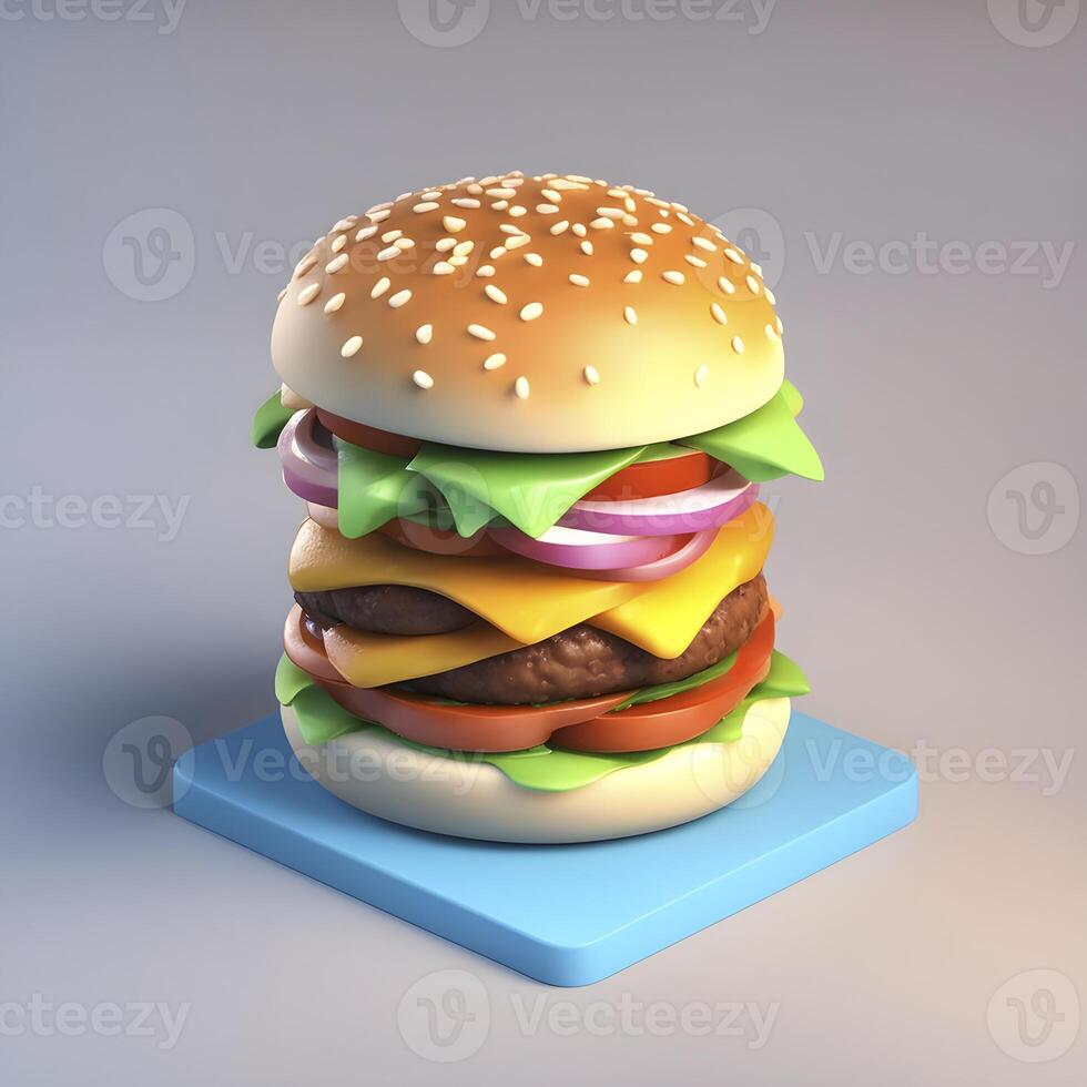 3d Render Burger object illustration photo