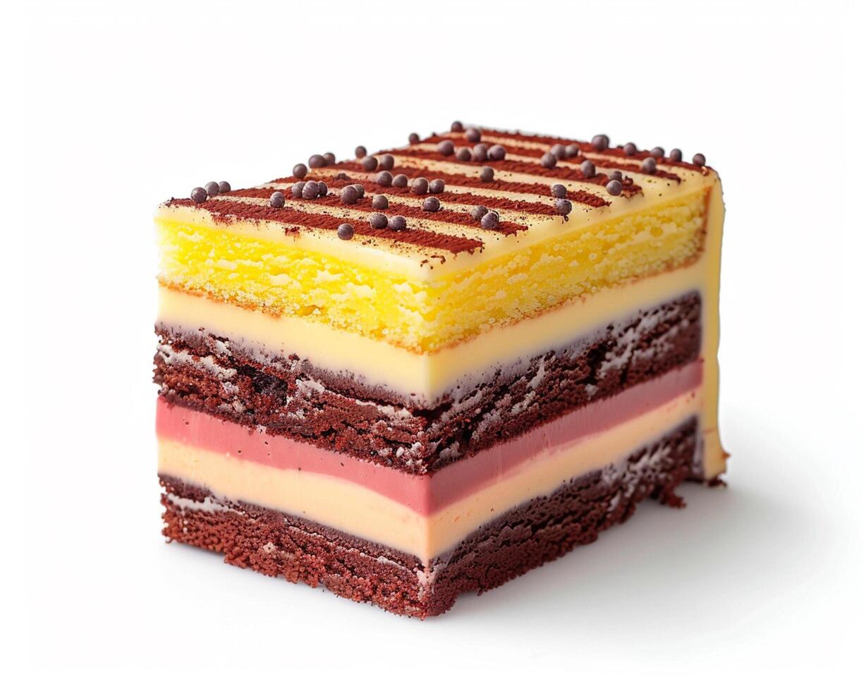 Piece of Cake with Layers of Different Colors photo