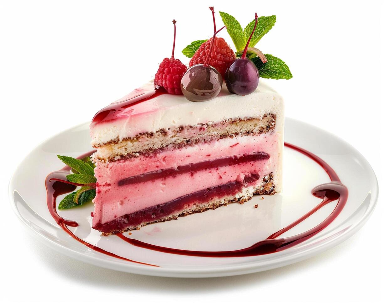 Piece of Cake with Cherry and Raspberry Filling photo