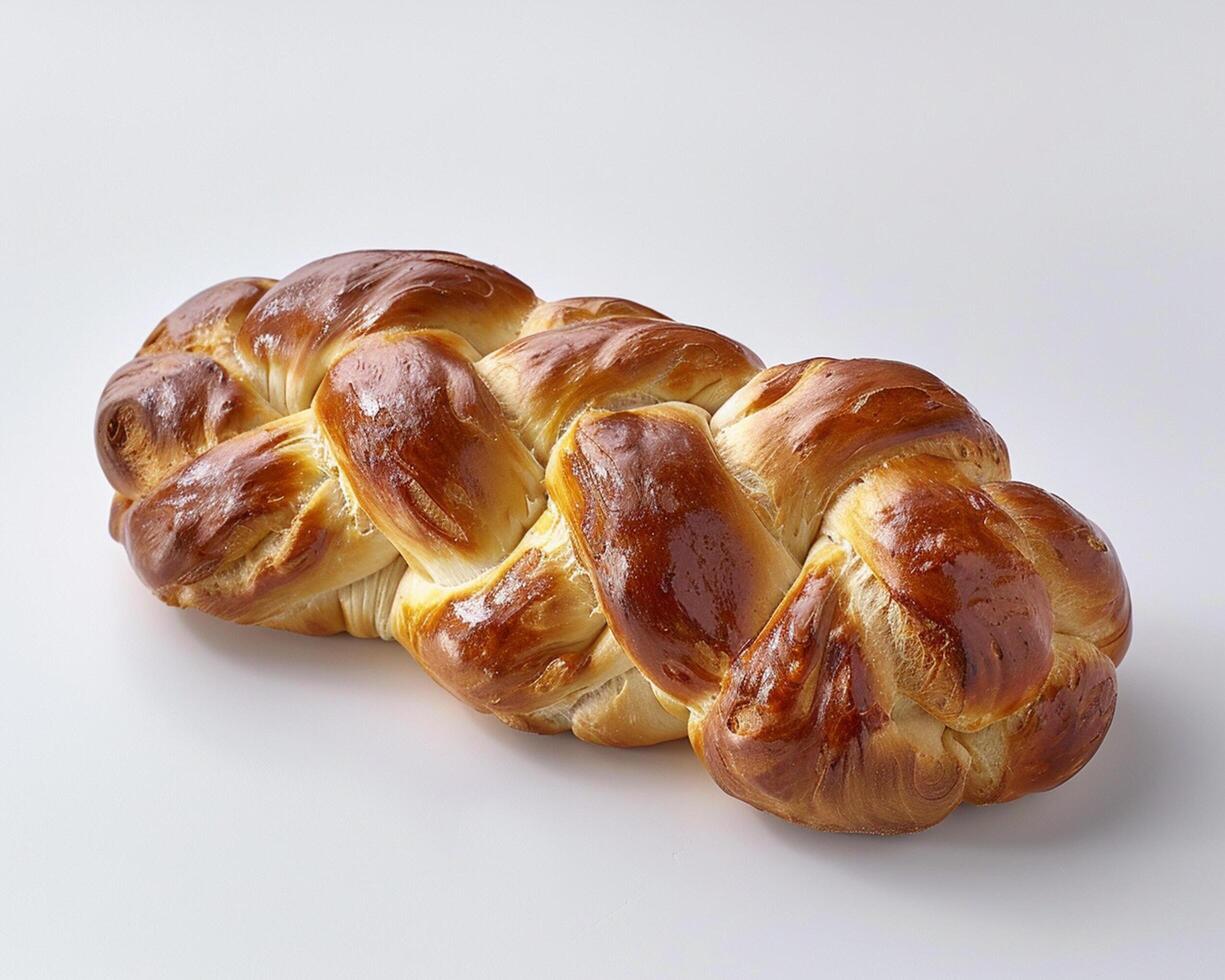 a braided bread on a white surface photo