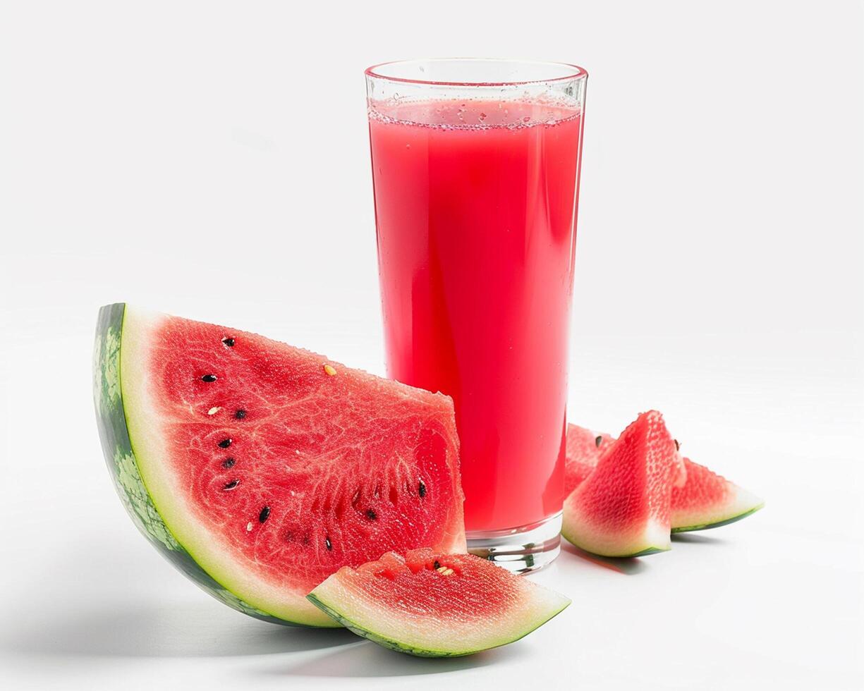 a glass of watermelon juice with slices of watermelon photo