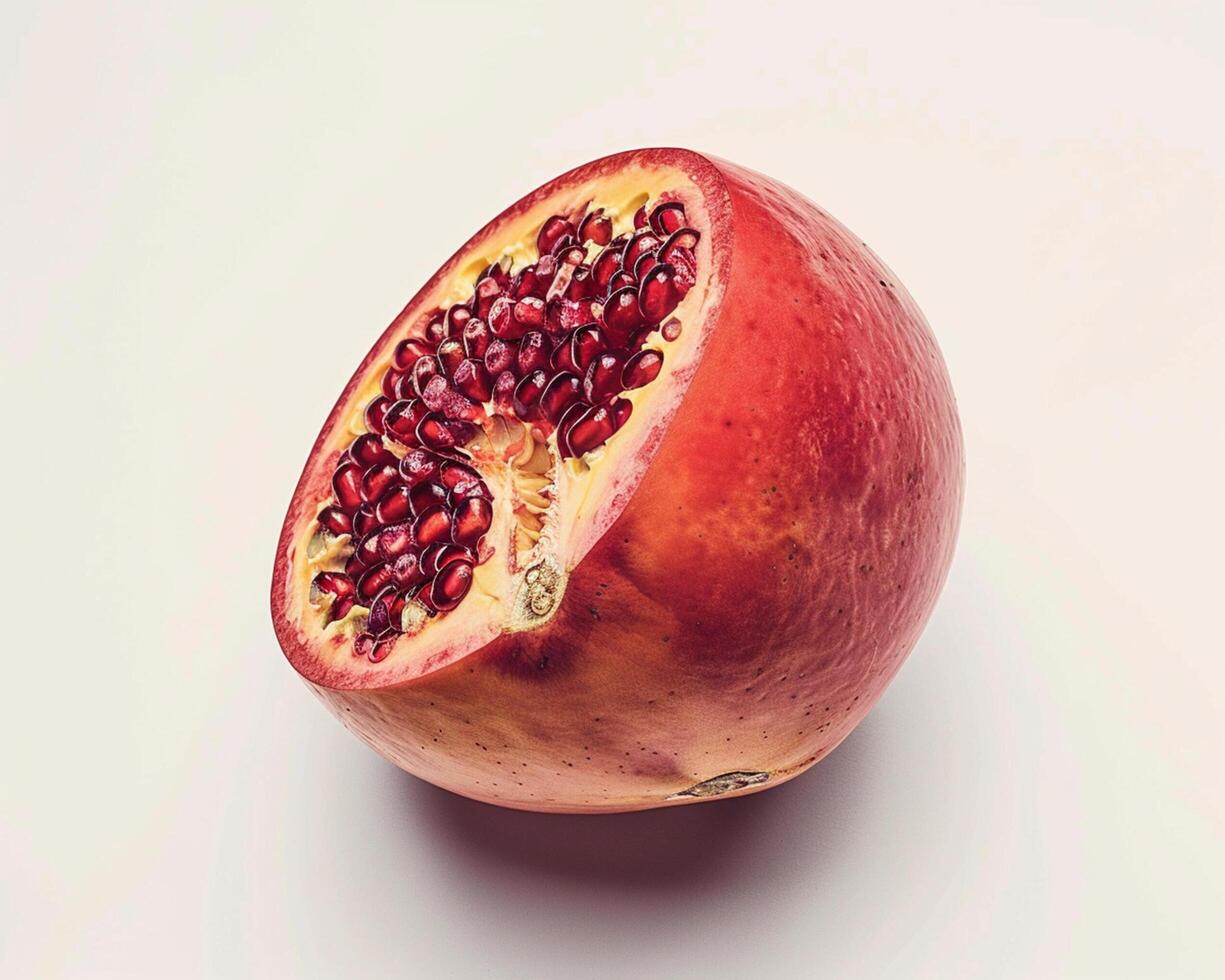 a pomegranate on a white surface photo