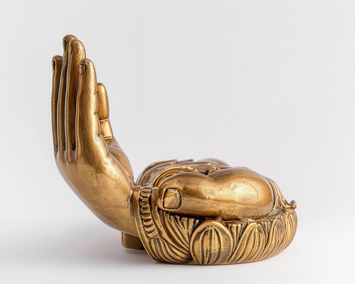 a golden statue of a hand with a hand up photo