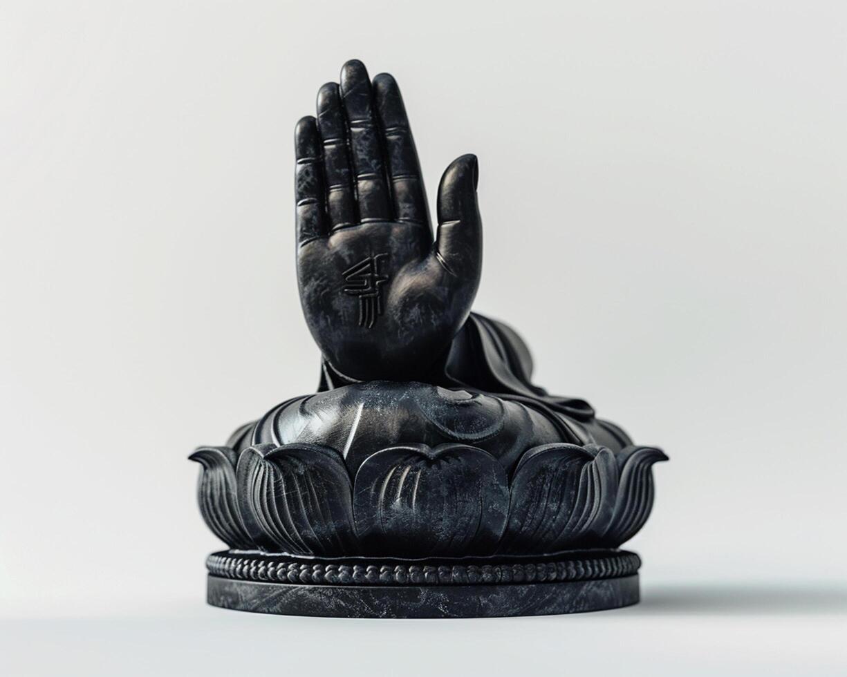 a statue of a buddha with its hand up photo