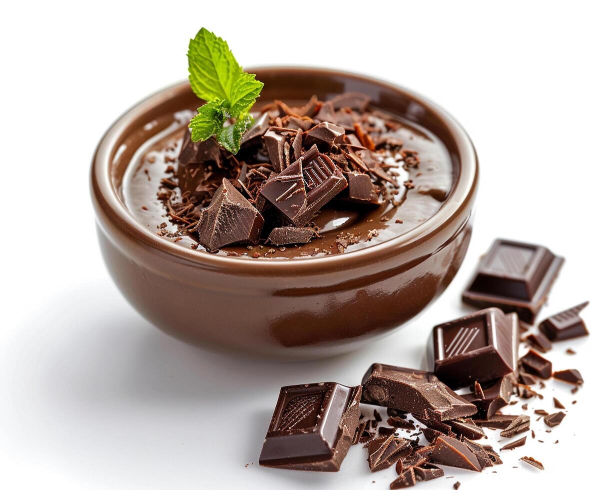 Chocolate Pudding with Mint Leaves photo