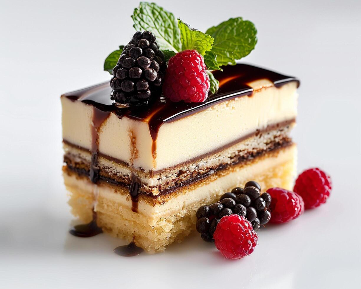 A Piece of Cake with Berries and Chocolate photo