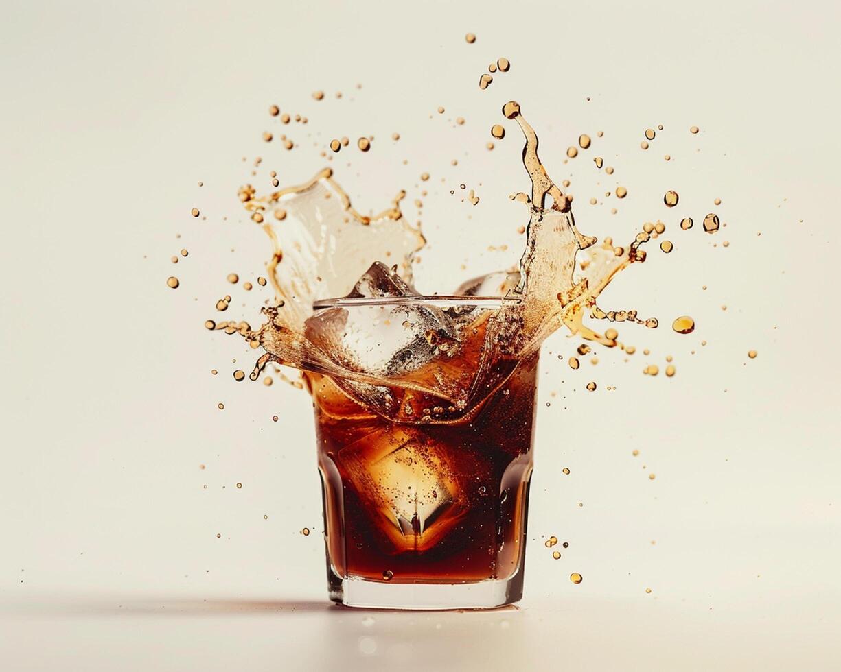 A Glass of Cola with Ice and Splash photo
