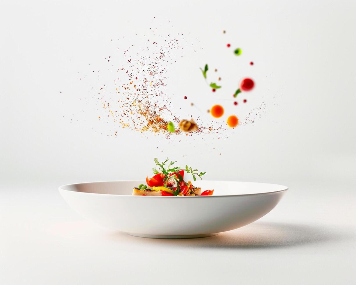 A Bowl with Food Flying into the Air photo