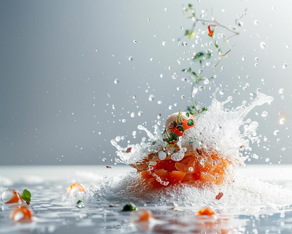 A Splash of Water is Falling on a Piece of Food photo