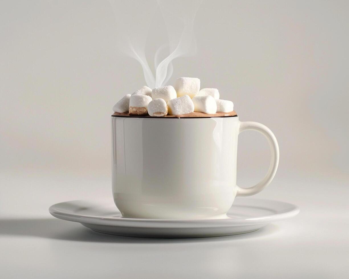Hot Chocolate with Marshmallows on White Background photo