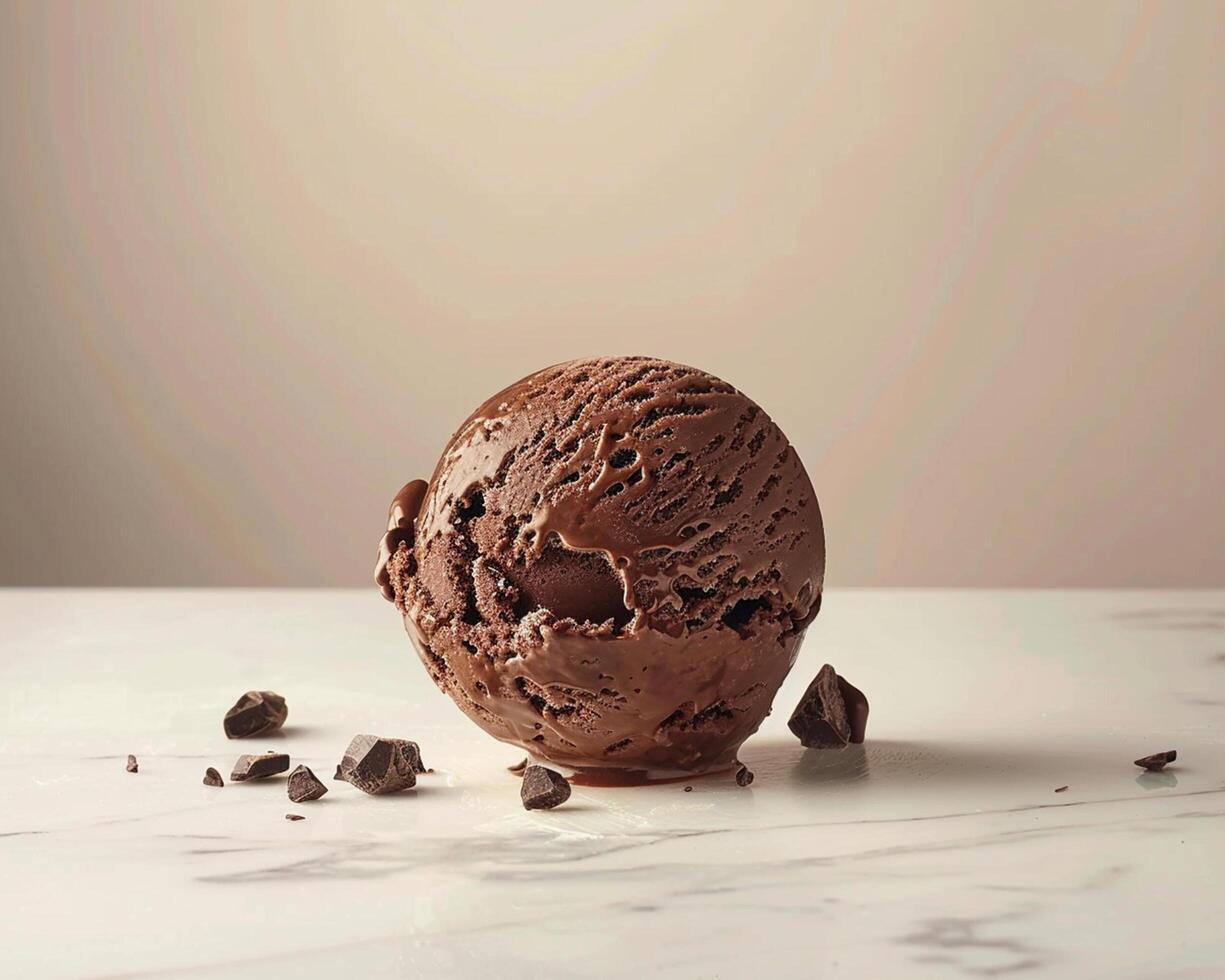 Chocolate Ice Cream Ball on a Marble Surface photo