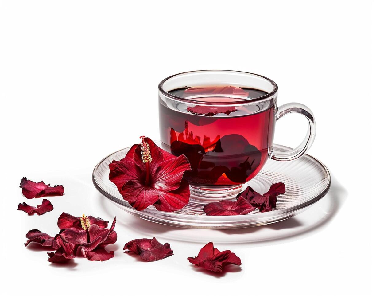 Cup of Tea with Red Flowers on a Saucer photo