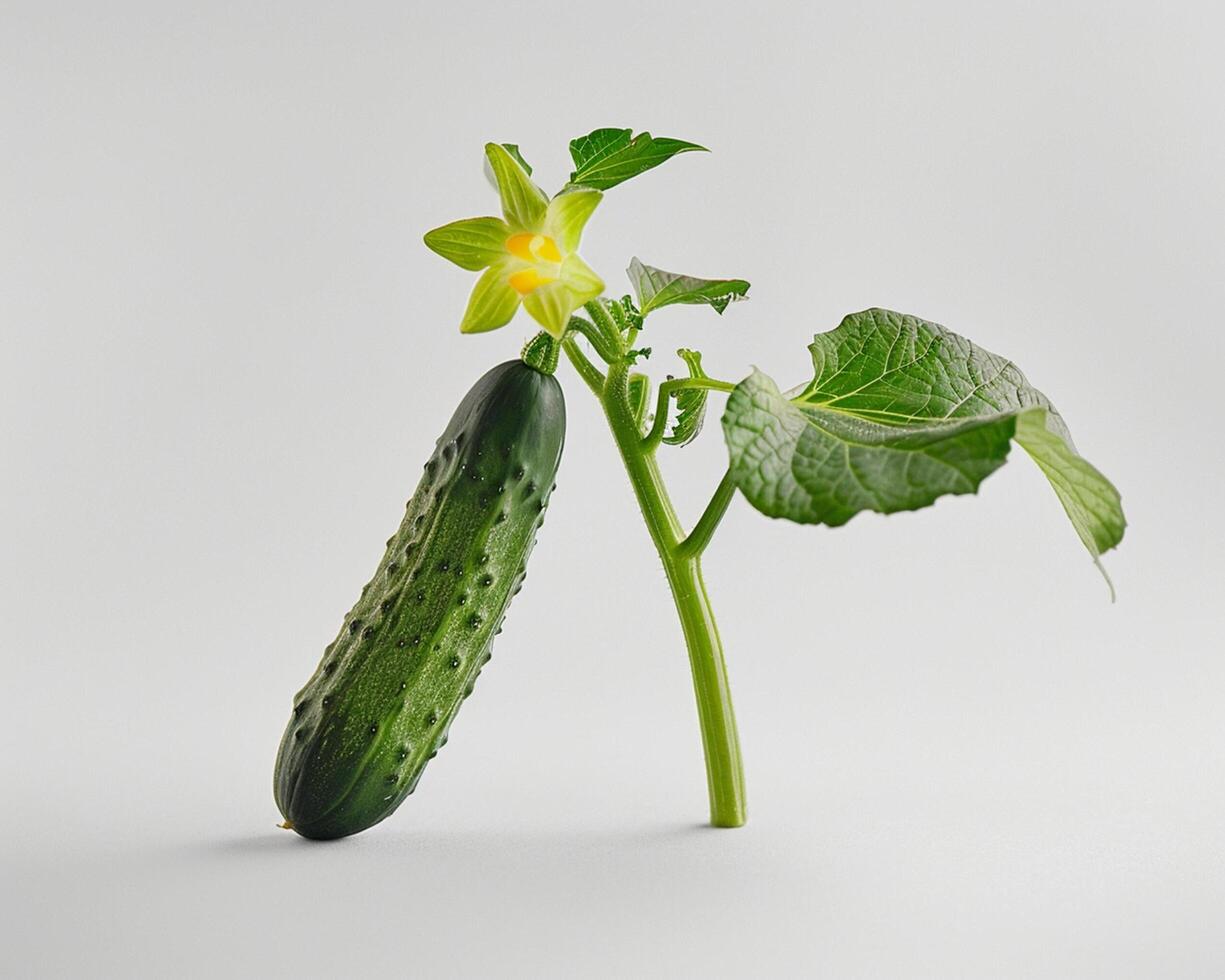 A Cucumber and Flower on a White Background photo