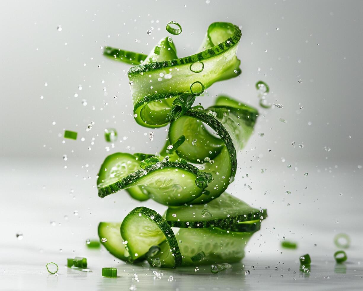 Cucumber Slices with Water Splashing on Them photo