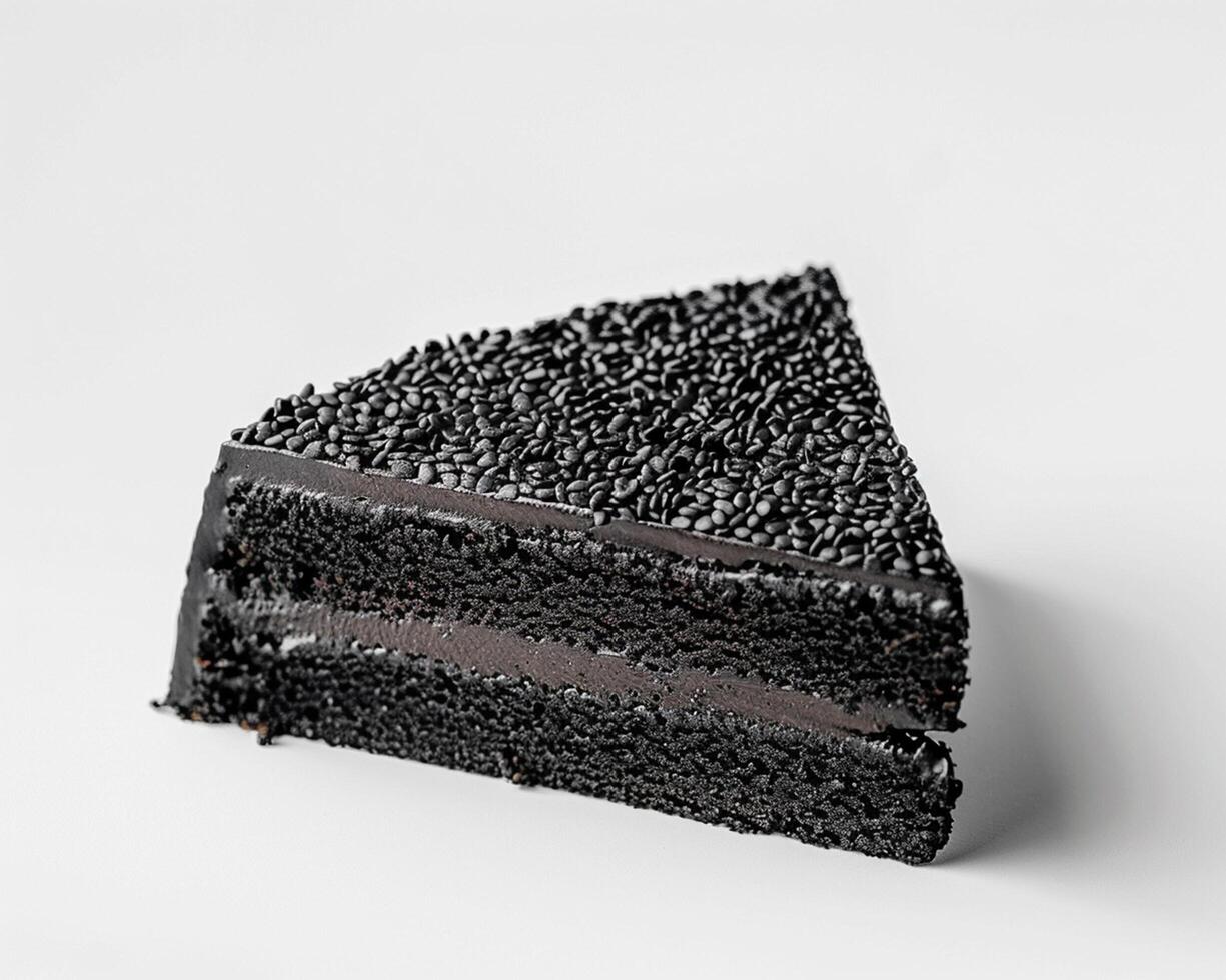 A Piece of Cake with Black Frosting on It photo