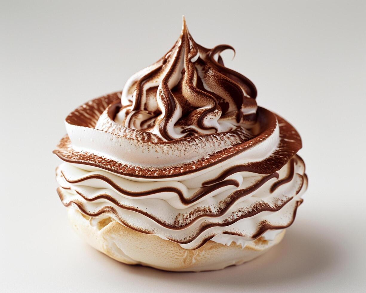 A Pastry with Chocolate and Cream on Top photo