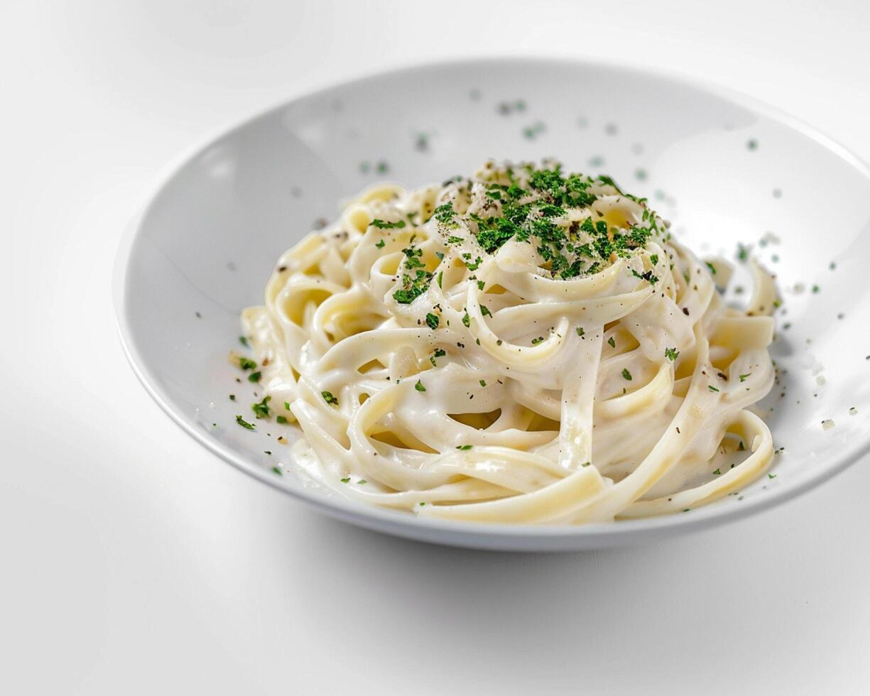 A White Plate with Pasta and Sauce photo