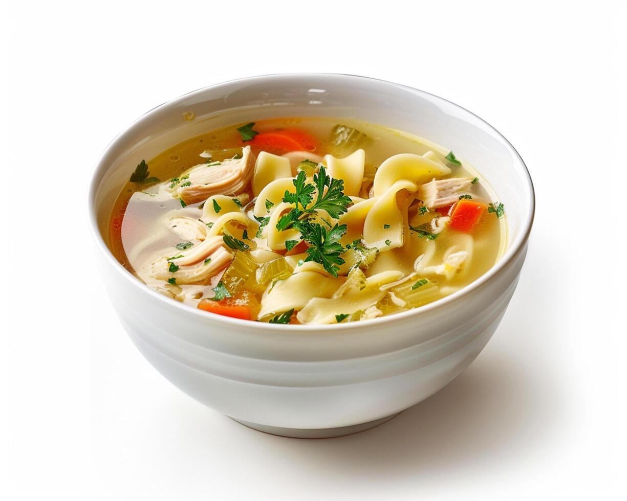 A Bowl of Chicken Noodle Soup with Vegetables photo