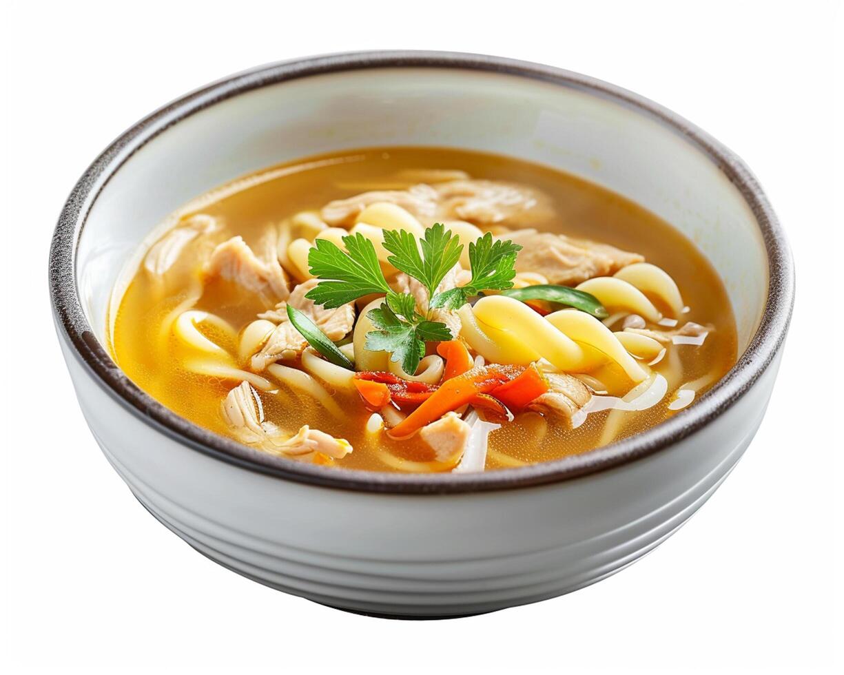 A Bowl of Soup with Noodles and Vegetables photo
