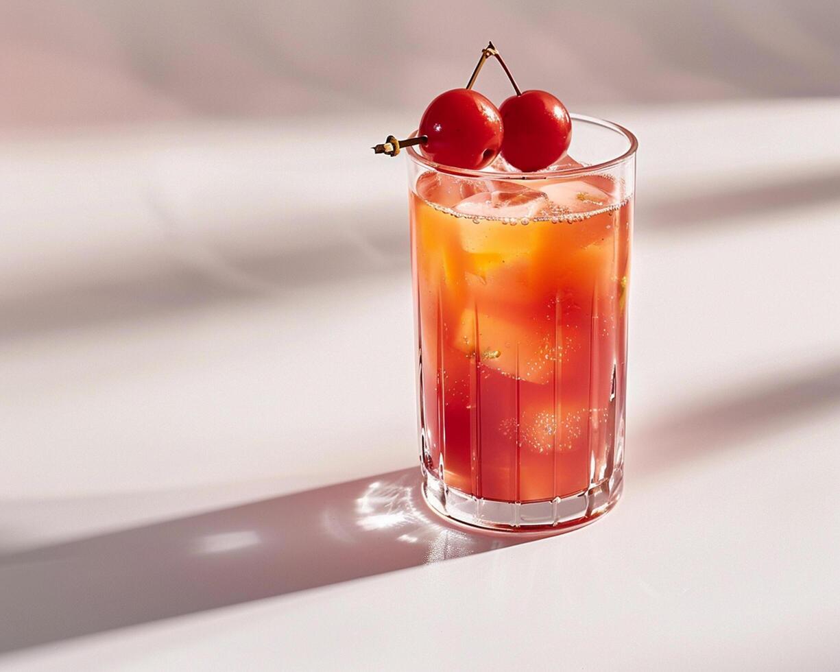 A Glass of Red Drink with Cherries on Top photo