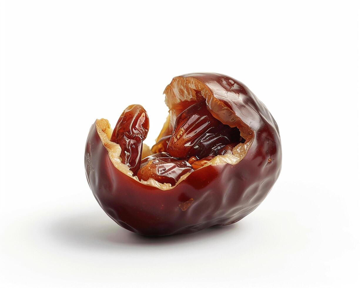 A Half Eaten Date on a White Background photo