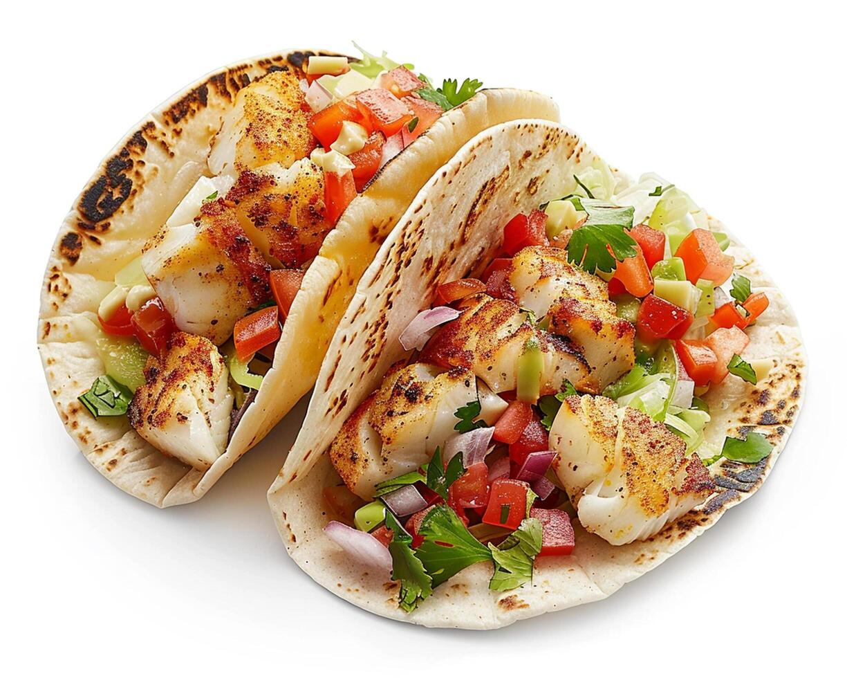 two tacos with vegetables on a white background photo