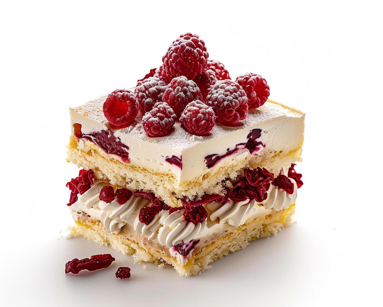 A Piece of Cake with Raspberries and Cream photo