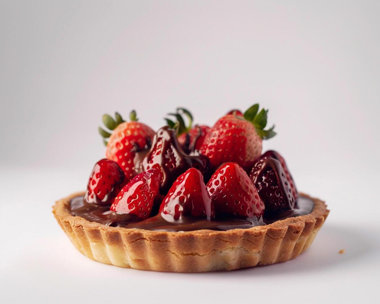 a chocolate tart with strawberries on top photo