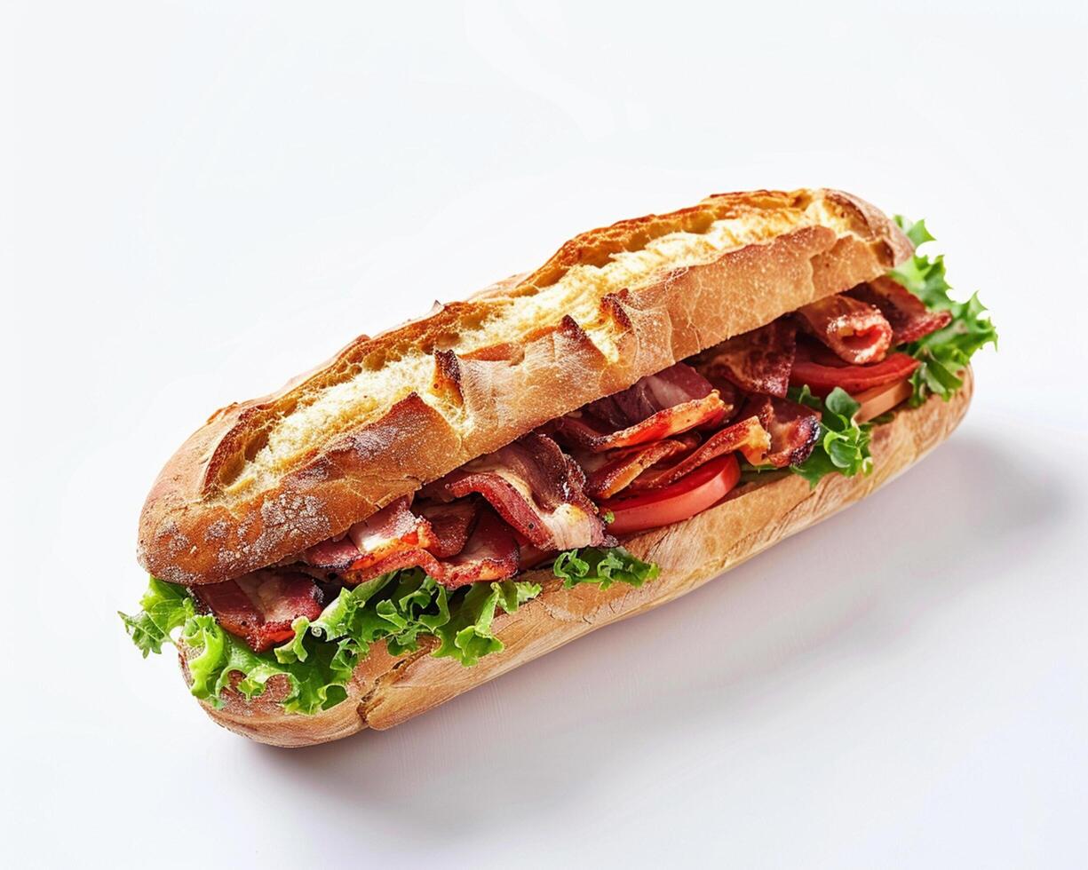 a long sandwich with bacon and lettuce photo
