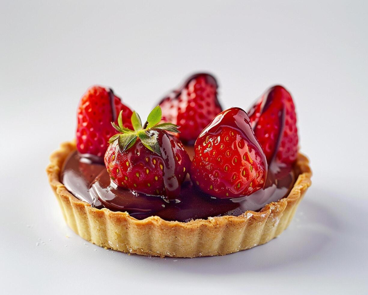 a chocolate tart with strawberries on top photo