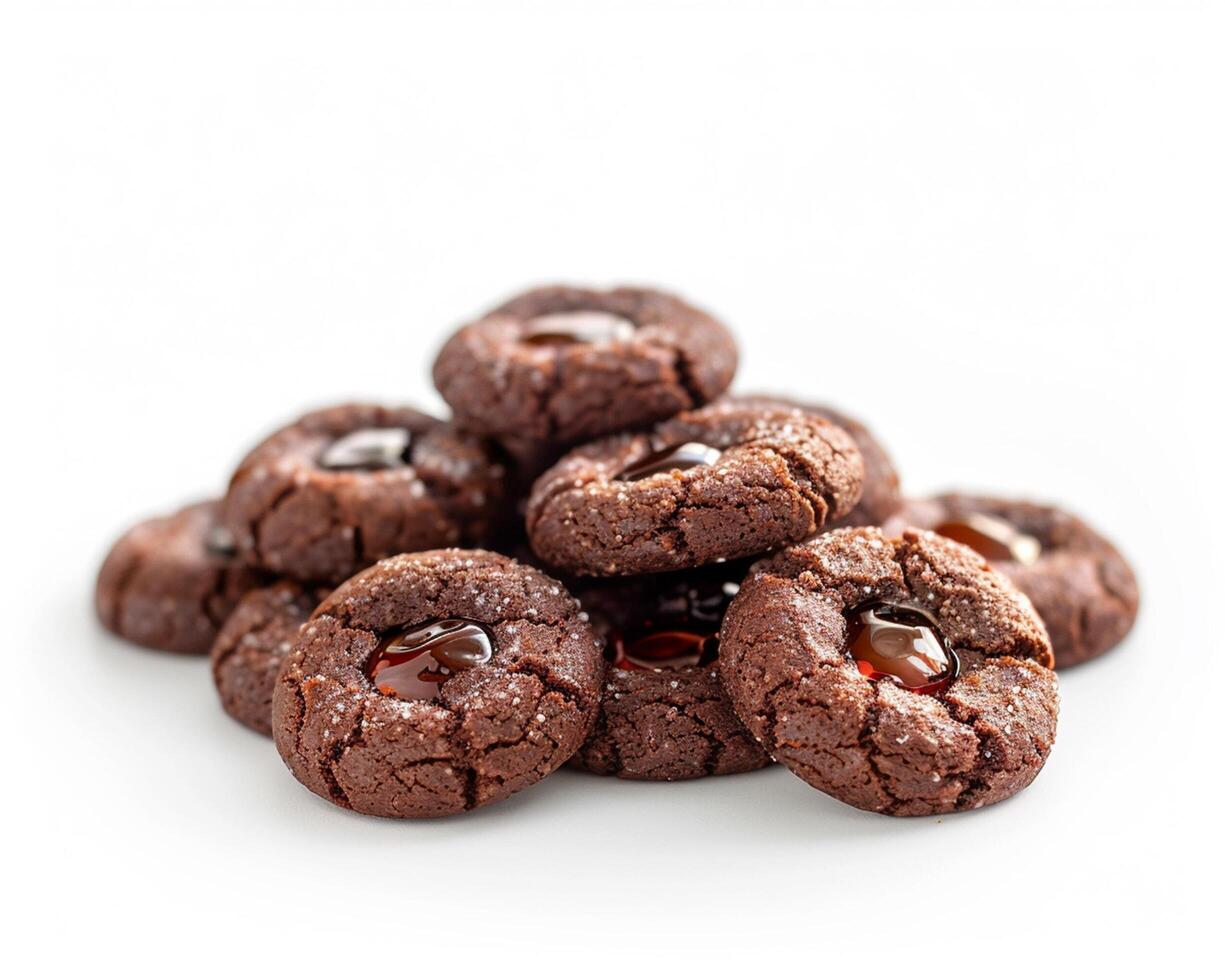 chocolate cookies with caramel on top photo