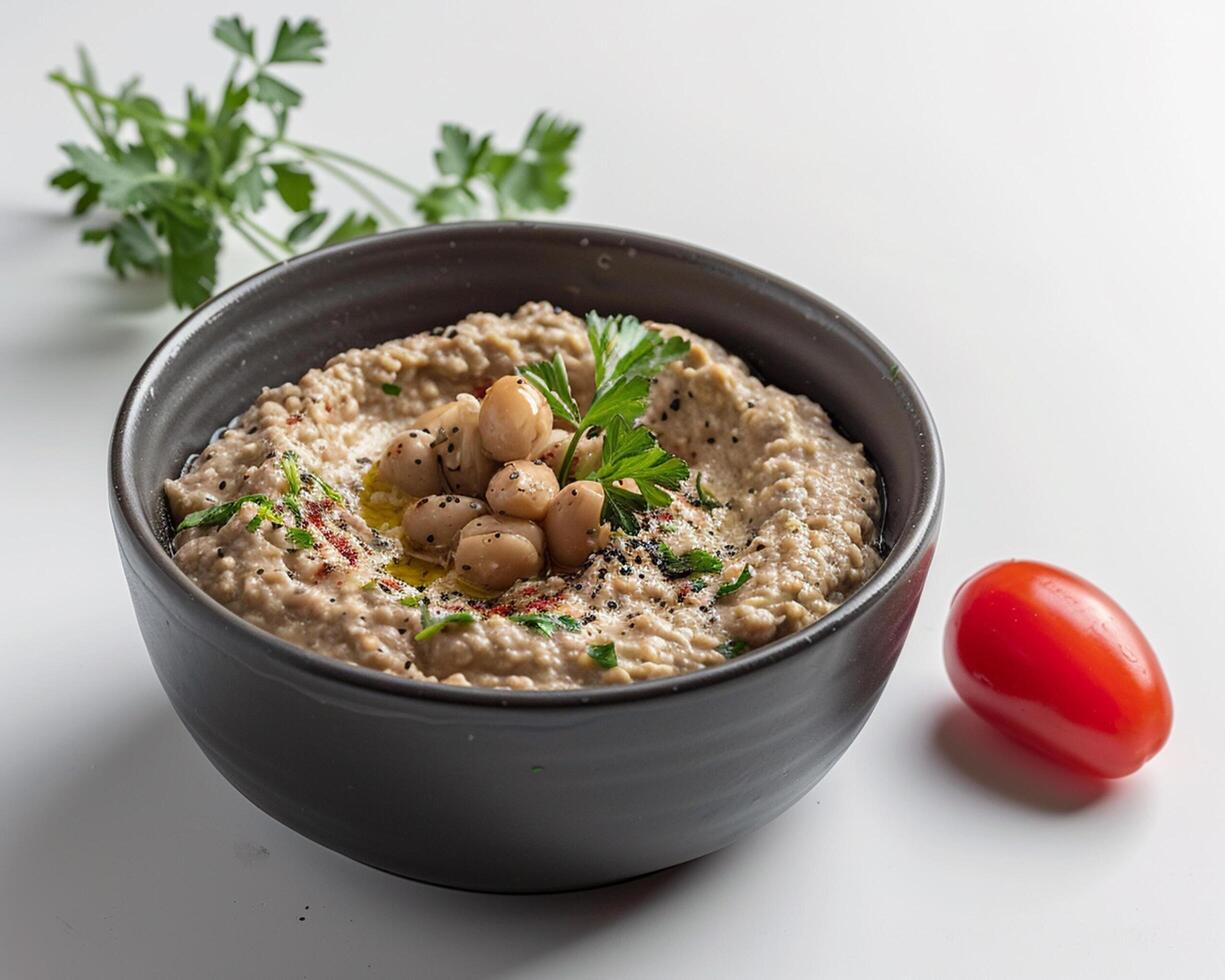 Hummus with chickpeas and parsley photo