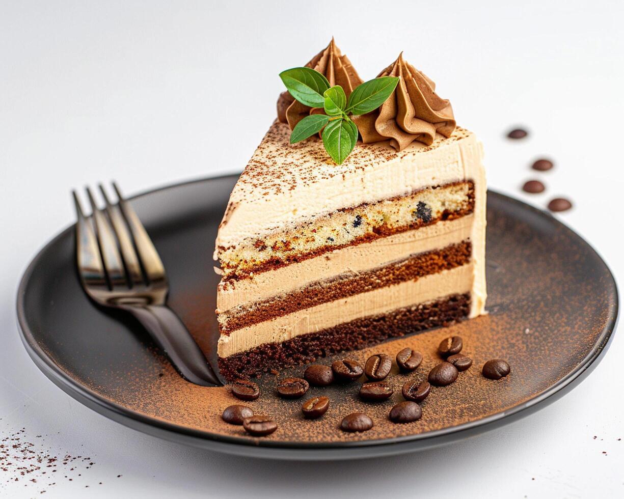 A piece of cake on a plate with a fork photo