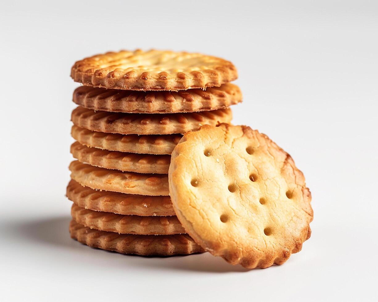 a stack of crackers on a white background photo