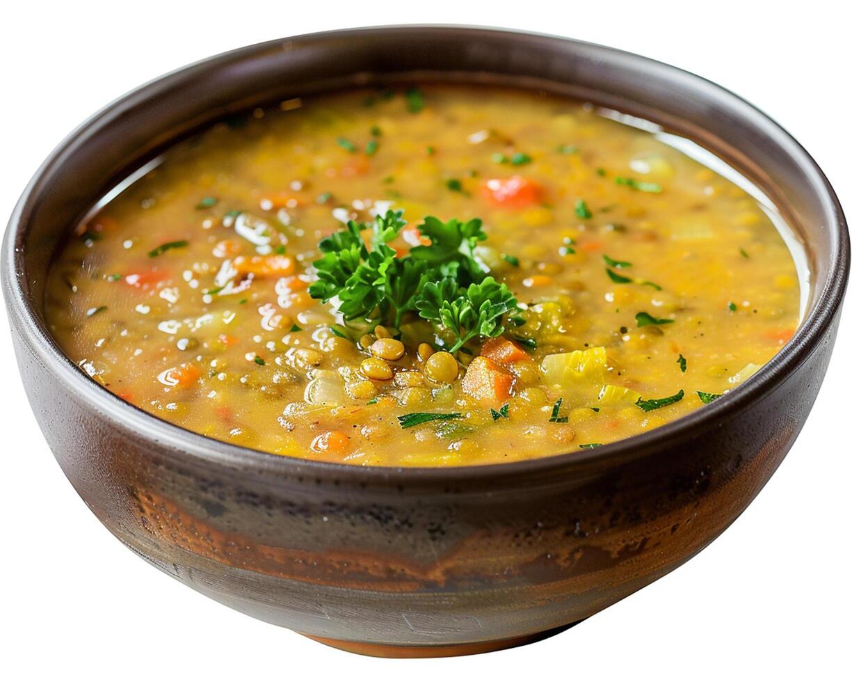 a bowl of soup with carrots and parsley photo